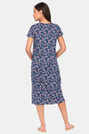 Rosaline Geo Blooms Knit Cotton Mid Length Nightdress - Blue Opal — thumbnail 3